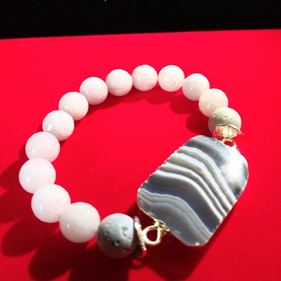 DRUZY-Banded Agate Stone Bracelet - Picture 2 of 4